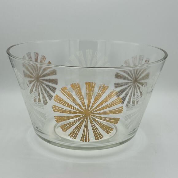 Vintage Dandelion Serving Bowl with Gold and White 1960s MCM Retro 11x6.5 - Picture 1 of 8